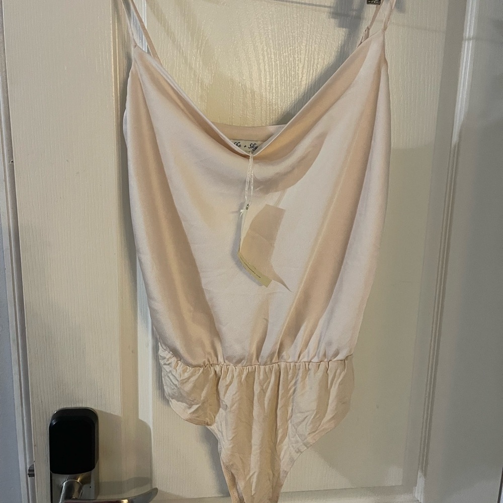 She + Sky Elegant Cream Satin Bodysuit